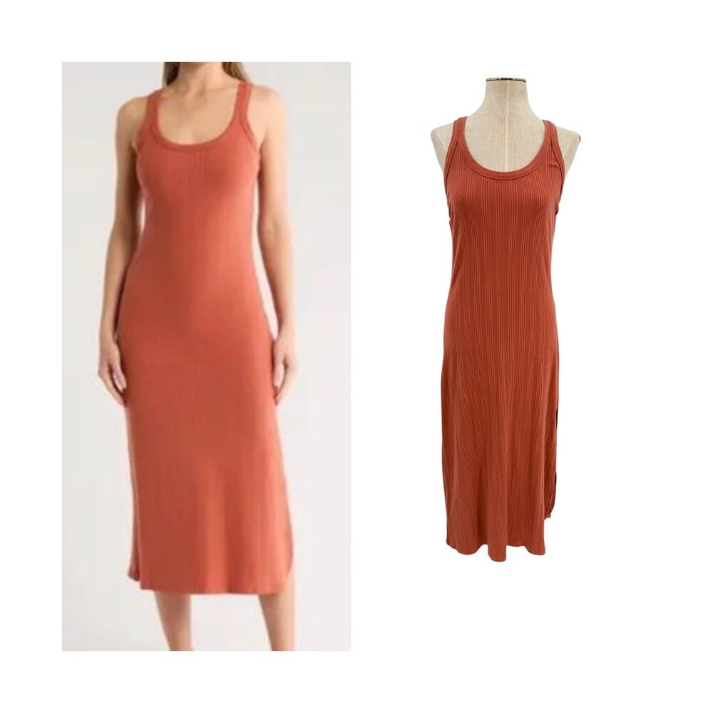 Vitamin A West Organic Rib Tank Maxi Dress Side Slit Rust Brown Size Medium